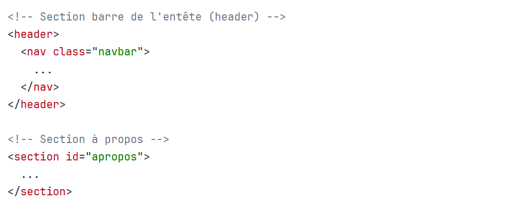 HTML: commentaires par section (démo)