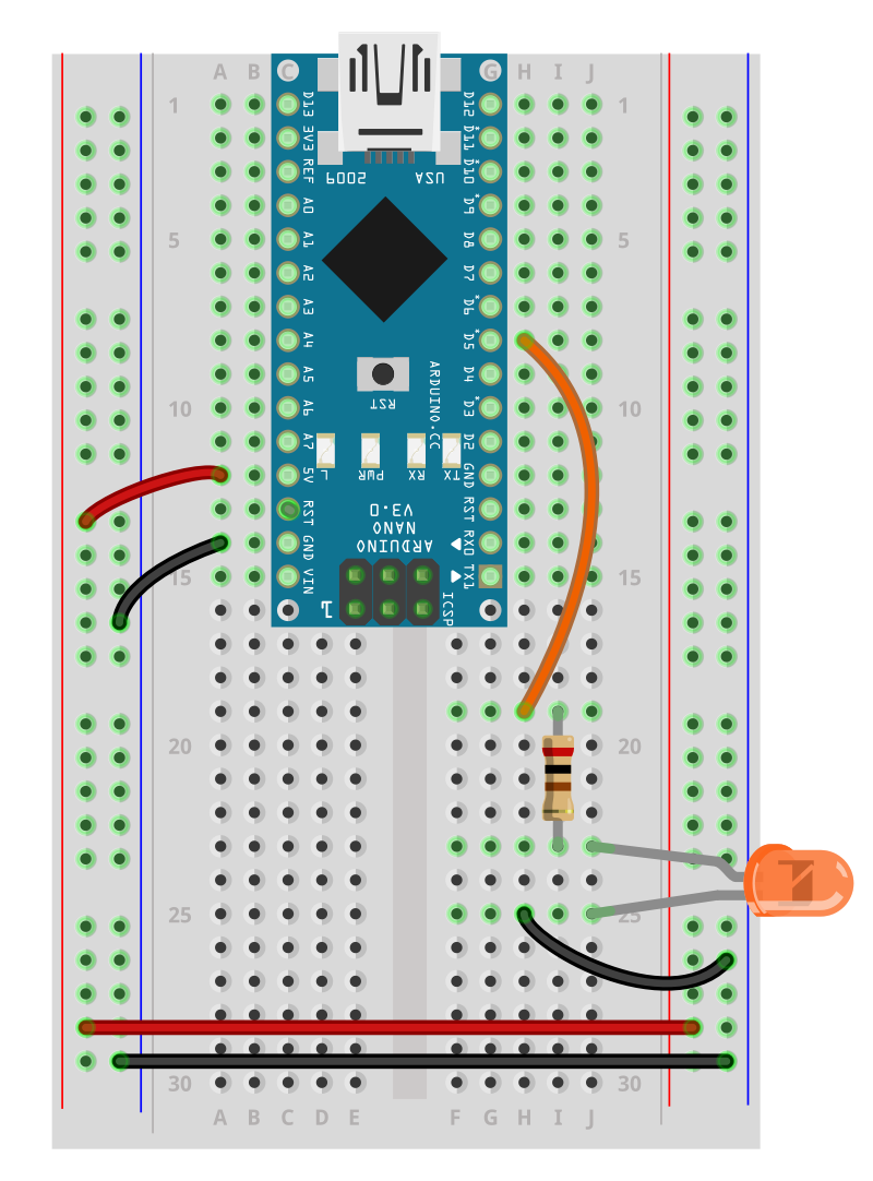 Illustration du circuit de l'exemple pour contrôler une DEL