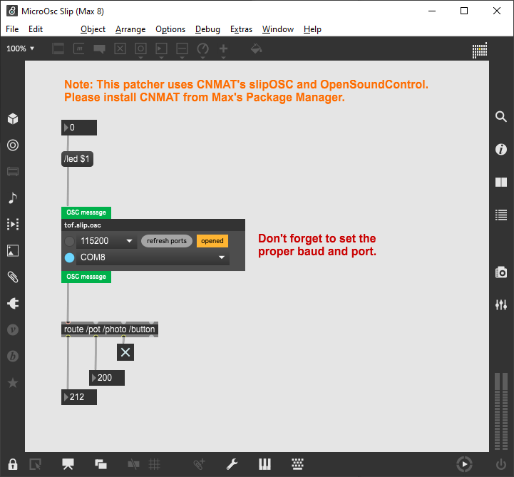 Exemple osc_slip_direct.maxpat (cliquer pour télécharger)