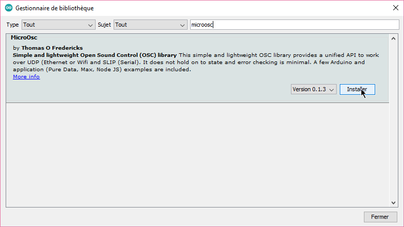 Recherche et installation de la bibliothèque MicroOsc