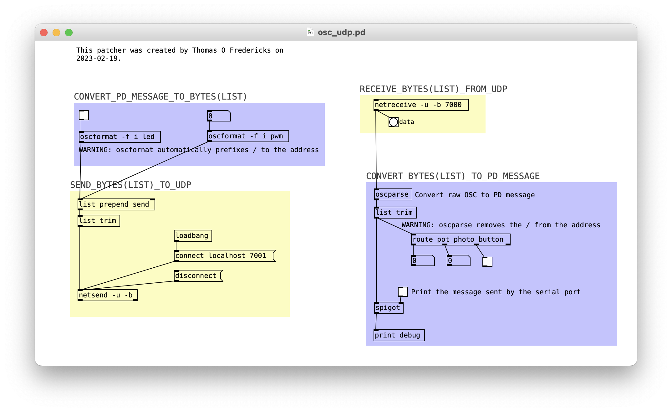 Capture d'écran du patcher «osc_udp.pd»